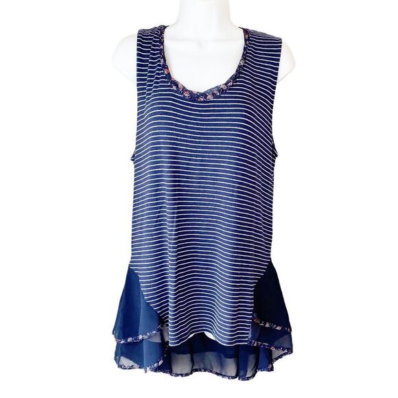 Kim & Cami Tunic Tank Top Striped L Made in USA - Picture 1 of 7